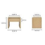 Dimensions and measurements overlay showing width, height, drawer height, and depth