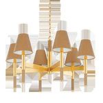 Angled view focusing on chandelier's open center and the outward spread of six shades