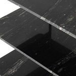 Close-up showing three stacked polished black marble shelves with rounded edges on Jasper Nightstand