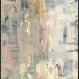 Abstract painting Morning Thoughts with soft muted tones of beige, gray, and blush in vertical and horizontal brushstrokes