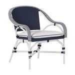 Alternate photo of the primary chair with white cushion and navy woven seat and back