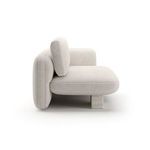 Side view highlighting loveseat’s depth, seat cushion thickness, and rounded arm profile