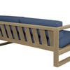 Angled rear view highlighting the teak wood slatted back design and cushion support