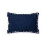 Rectangular navy pillow with white stitched border and textured fabric