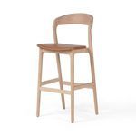 Amare Stool with Sonoma butterscotch wood frame and smooth top-grain leather seat, sculptural curved backrest