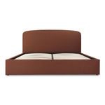 Front view of Joanna bed frame without mattress showing wooden slats and brown upholstery