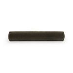 Front view of olive wool velvet bolster pillow displaying full cylindrical shape