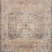 Sorrento natural multi round rug with faded vintage ornate pattern in warm beige, rust, gold, and blue tones