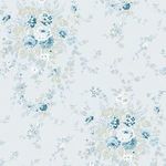 Rachel Ashwell Garden Floral wallpaper with antique Victorian-inspired rambling rose bouquets in blues and soft sages on p...