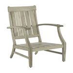 Teak frame without cushions showing slatted seat and contoured armrests