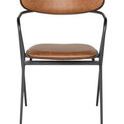 Gianni Shell Dining Chair with desert-colored leather seat and backrest, curved back, and black metal frame