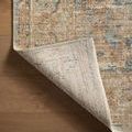 Back side of Heritage Ocean / Sand Rug corner lifted, revealing tightly woven backing on hardwood floor