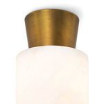 Close-up of the bronze base meeting the top edge of the alabaster shade on flush mount