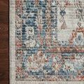 Detailed close-up showing corner pattern and wood floor contrast with Bianca Dove Multi Rug