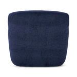 Back view of Stevie Lounge Chair showing smooth upholstery and rounded back in navy blue fabric
