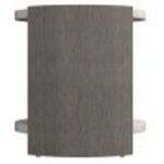 Bottom view focusing on the wooden panel texture and connection to the round concrete shelves