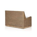 Back view of bench showing straight edge and compact woven rattan backing