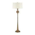 Repeat of antique brass floor lamp with trumpet-shaped base and white drum shade