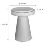 Product dimensions labeled: 16 inches wide, 21 inches tall, terrazzo tabletop 2.5 inches thick