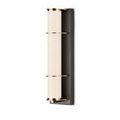 Another angled view highlighting the wall sconce’s brass rings and milky glass tube texture