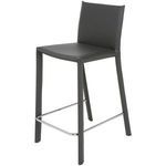 Bridget Counter Stool with dark leather seat and back, contrast stitching, and stainless steel footrest