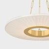 Close-up of faux silk wrapping texture and gold metal center ring of Prattsburgh chandelier