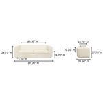 Front and side dimensions of Alora sofa showing width, height, and depth measurements.