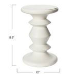 Sable turned white wood end table with measurements 18.5 inches high and 12 inches wide