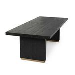 Angled side view highlighting the table’s thickness, plank top, and sturdy leg design with base accents