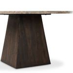 Side profile of the solid oak geometric base and underside of rounded onyx tabletop