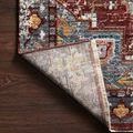 Back corner of Samra Brick/Grey Rug folded to show polypropylene woven backing and edge stitching