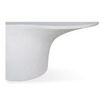 Side view close-up highlighting the tapering pedestal base and thin tabletop edge of Yumi outdoor coffee table