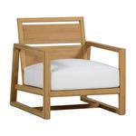 Lounge chair showing backrest with solid teak panel in mid-century frame