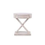 Front view showing single drawer front on Modena side table with wood grain details