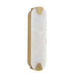 Houston Linear Sconce in a cooler alabaster tone with brass frame visible from front