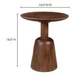 Nels end table with dimensions indicated as 16 inches wide and deep by 18 inches high