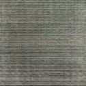 Bellamy Lagoon Rug with horizontal tonal stripes in shades of green and gray, hand-loomed texture with varied pile height