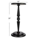 Black Sterling Side Table with turned pedestal base, round top, 12-inch diameter and 25 inches tall