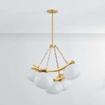 Duxbury Chandelier with a smooth white finish on glass shades and polished brass frame