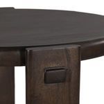 Close-up of peg and joint detail on dark wood vertical piece of end table