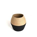 Black and natural bamboo flower vase shown from a slightly higher angle