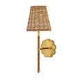 Savoie Wall Sconce with prominent floral backplate in center framed by woven shade