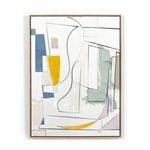 Close crop on abstract blue and white shapes with black outlining lines in left panel