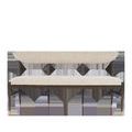 Front view of Arlan Coffee Bench showing straight lines and diamond-shaped wood back accents