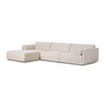 Left angled view showing curved armrest and plush cushions on sectional