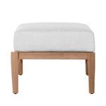 Back view of teak ottoman with white cushion centered and balanced
