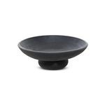 Aged black terracotta Perla Bowl with a flattened pedestal base, hand-thrown clay texture