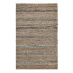 Hand-woven Barcelona area rug in natural jute with subtle blue horizontal stripes and textured looped fibers