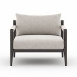 Front view of Sherwood chair with stone grey cushions and bronze frame, clean background