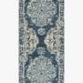 Long narrow runner style with two large medallions and repeating border pattern, same dark blue and beige color scheme